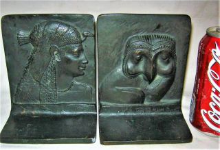 Antique M.  Carr Griffoul Bronze Art Deco Egyptian Owl Statue Sculpture Bookends
