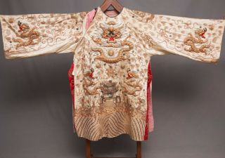 Antique Chinese Qing Dynasty Silk Embroidered Textile Jacket | Robe | Dragons
