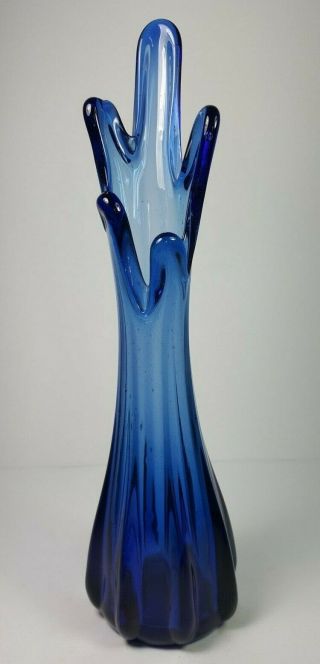 Vintage Studio Art Glass Flower Vase - Murano Style - Bristol Blue Colour 10.  5 "