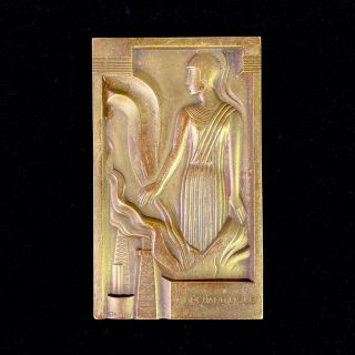 Rare Antique Orig.  Gustave Miklos Bronze Art Deco Medal 1934 Standard Oil France