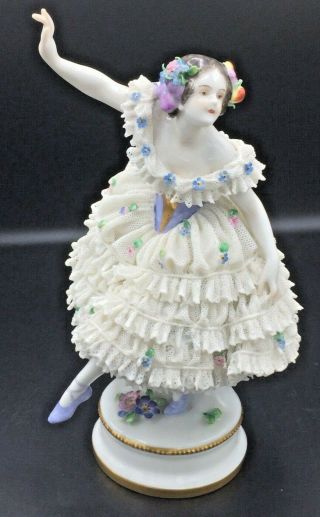 Antique Volkstedt Dresden Lace Porcelain Ballerina Figurine