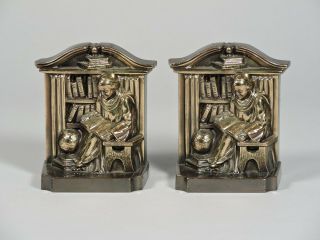 Vintage Solid Brass Bookends - Monk Reading In The Library
