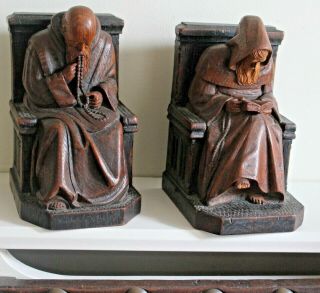 2x Vintage Black Forest Figures Monastery Bookend Monks