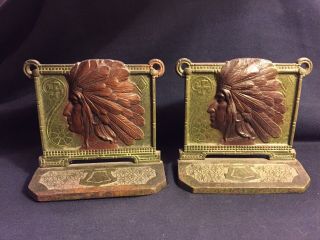 Antique Cast Iron Judd Native American Indian Chief Bookends 9728 Not Swastika