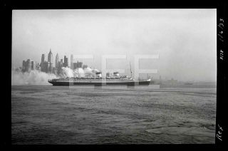 1933 Ss Rex Ocean Liner Ship Manhattan Nyc Skyline Old Photo Negative 32f