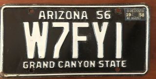 1956 W/1958 Tab Arizona W7fyi Ham Radio License Plate