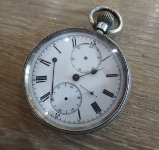 London Chronograph Antique Solid Silver J.  W Benson Pocket Watch