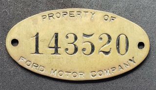 Vintage Ford Motor Company Brass Tag Indianapolis Plant Property Of Ford