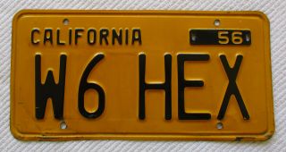 1956 California Ham Radio License Plate W6 Hex