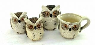 Owls Tea Set Vintage Ceramic Creamer Sugar Bowl Salt Pepper Mugs
