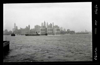 1932 Ss Clairton Ocean Liner Ship Manhattan Nyc Skyline Old Photo Negative 411b