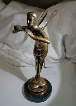Unique Antique Brushed Bronze Statue “nude Woman Blowing Fairy Dust”