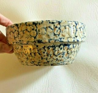 Vintage Americana General Spongeware Blue Brown Stoneware Pottery Bowl 5 "