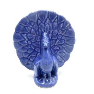 Vintage Mccoy Pottery Blue Peacock Bird Planter Wall Pocket Vase Usa