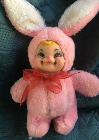 Vintage Rushton Rubber Face Bunny Rabbit Plush Toy - About 6”