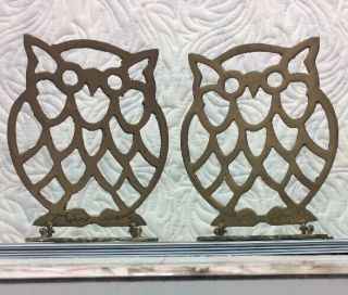 Vintage Owl Bookends Made Of Brass Unique No Manufacturer Markings Folds Flat