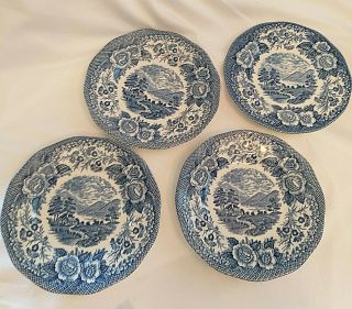 Royal Warwick Lochs Of Scotland Blue Transferware Bread Butter Plates 6 " Vintage