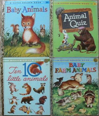 4 Vintage Little Golden Books Baby Animals,  Baby Farm Animals,  Animal Quiz,