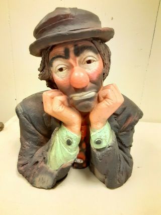 Vintage Esco 1987 Emmette Kelly Sad Hobo Clown Chalkware Bust Signed Sculpture