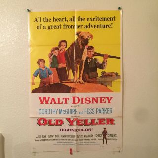 Old Yeller Released 74 Vintage Movie Poster 27x41 • Folded