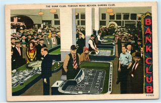The Bank Club Reno Nevada Gaming Club Craps Table Vintage Linen Postcard B15