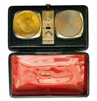 Olympic Airways & Radio Clock In Leather Case Made Hong Kong From 40$