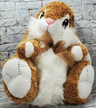Dan Dee Bunny Rabbit Stuffed Animal 14 " Tall Brown & White 2010 Plush Toy W/ Bow