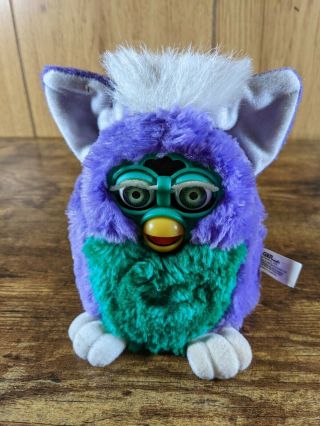 Line 1999 Purple/green Curly Furby Baby Model 70 - 940 Great