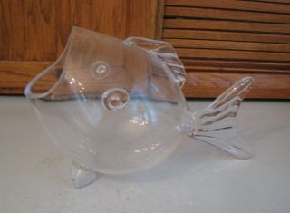 Open Mouth Fish Shaped Clear Glass Candy Dish Bowl Fishing Theme Rec Room Decor