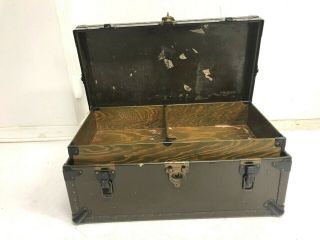 Vintage Military Foot Locker W Tray Storage Trunk Green Wood Box Wwii Us 1939