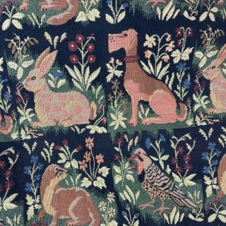 Vintage Tapestry Garment Bag Dog Bird Carpet Folding Leather Handles Zip Travel