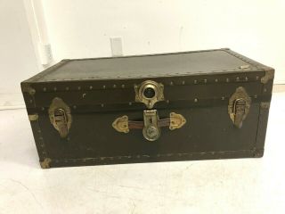 Vintage Military Foot Locker W Tray Storage Trunk Green Wood Box Wwii Us Chest