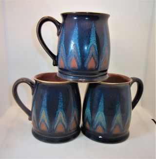 Mcm Vintage Rare Denby Flame Tudor Style Mug Blue Brown Stoneware