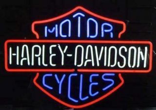 Rare Blue Harley Davidson Us Motorcycle Real Neon Sign Beer Bar Light