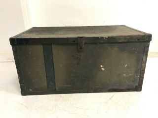 Vintage Military Storage Trunk Us Army Green Chest Foot Locker Wood Box Wwii Od