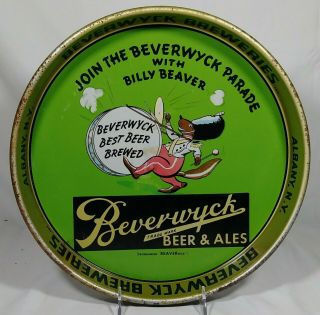Old Beverwyck Beer Tin Serving Tray Beverwyck Breweries Inc.  Albany Ny Beaver