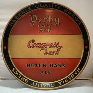 Haberle Derby Ale Congress Beer Black Bass Ale 12” Tray 1930s Syracuse Ny