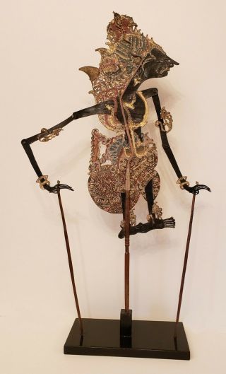 Mid - 20th Cen.  Indonesian Wayang Kulit Shadow Puppet Of Krishna 28.  5” With Stand