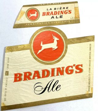 Vintage Brading’s Ale Beer Bottle Label Le Biere Canada With Neck Band 12oz