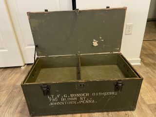Wwii Us Army Wood Wooden Foot Locker Box Storage Green 1942 Shelf Lt Wonder