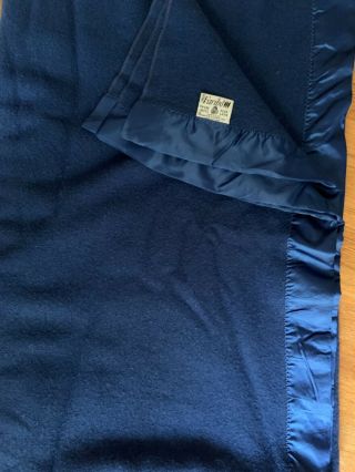 Vintage Faribo Wool Blanket W Satin Trim Royal Blue Twin