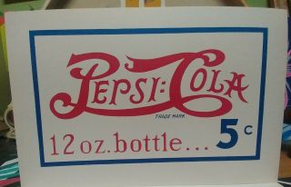 Vintage Old Pepsi: Cola 5c Cardboard Sign,