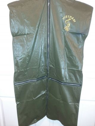 Vietnam Vintage,  Garment Bag,  Army Green Vinyl Plastic,  1969,