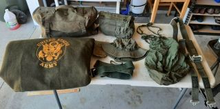 Vintage Army Canvas Bags,  Wool Blanket,  Aircraft Straps,  Hat,  Etc.