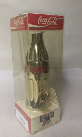 1998 Coca Cola Gold Plated Nascar 50th Anniversary Bottle With Pin