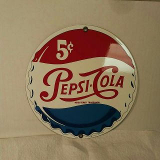 Vintage 5c Pepsi - Cola Porcelain Enameled Advertising Signs By Ande Rooney