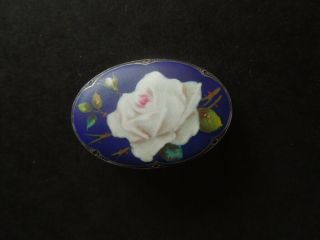 J2401 Art Nouveau Rose Enamal Solid Sterling ? Silver Brooch See Descr