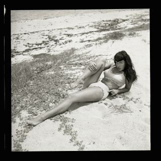 Bettie Page Sultry Beach Bikini Pinup 1954 Camera Negative Bunny Yeager