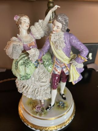 Dresden Figurine Volkstedt Lamp Muller Dancing Couple