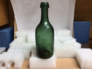 E Roussel Dyottville Glass Pontil Philadelphia Soda Mineral Water Bottle